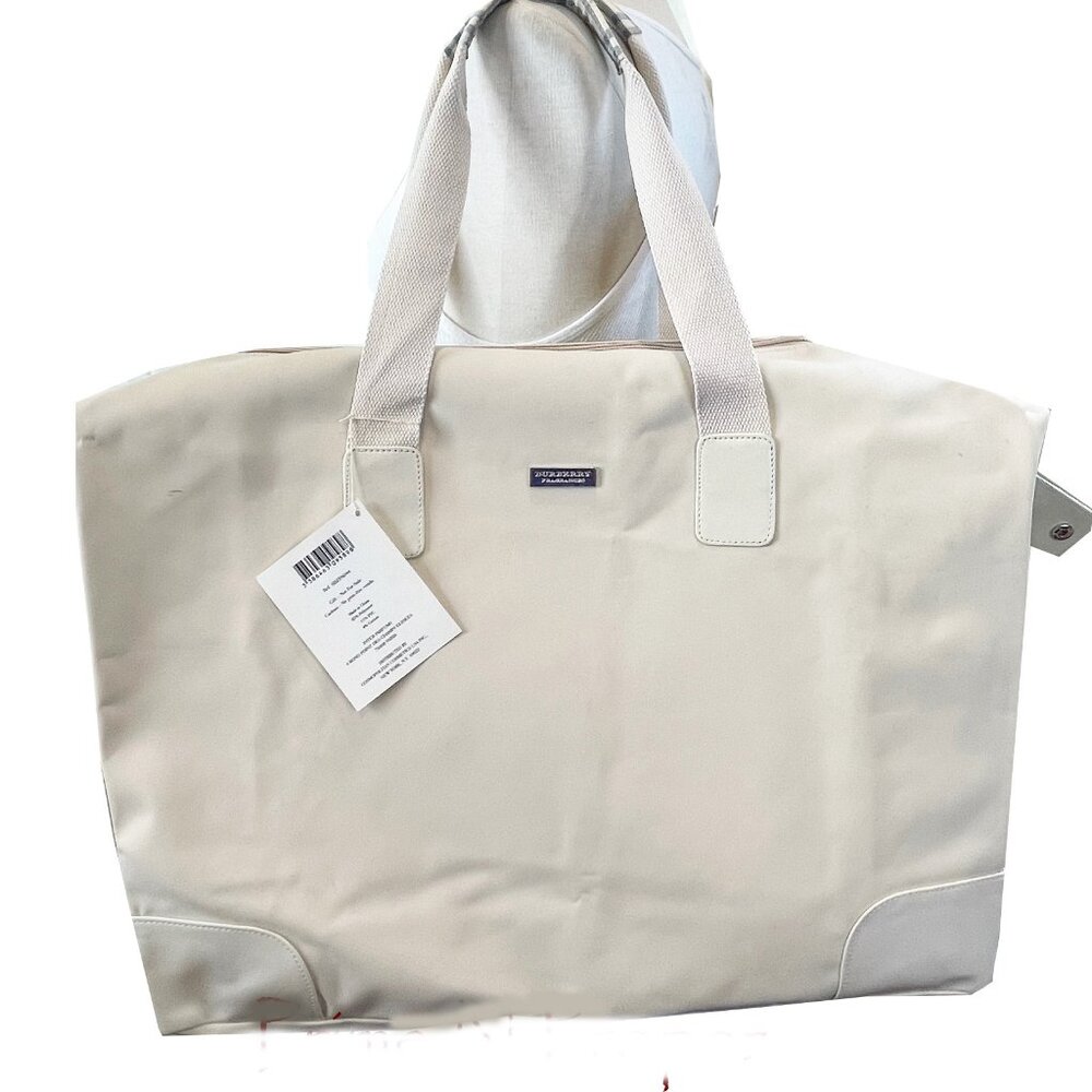 Vintage Burberry Fragrance Beige Duffle Tote Bag Novacheck Tag - Picture 11 of 12